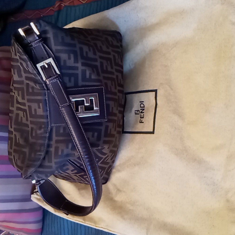 Fendi Brown Monogram Canvas Shoulder Bag with Gold-Tone Hardware - Picture 2 of 16